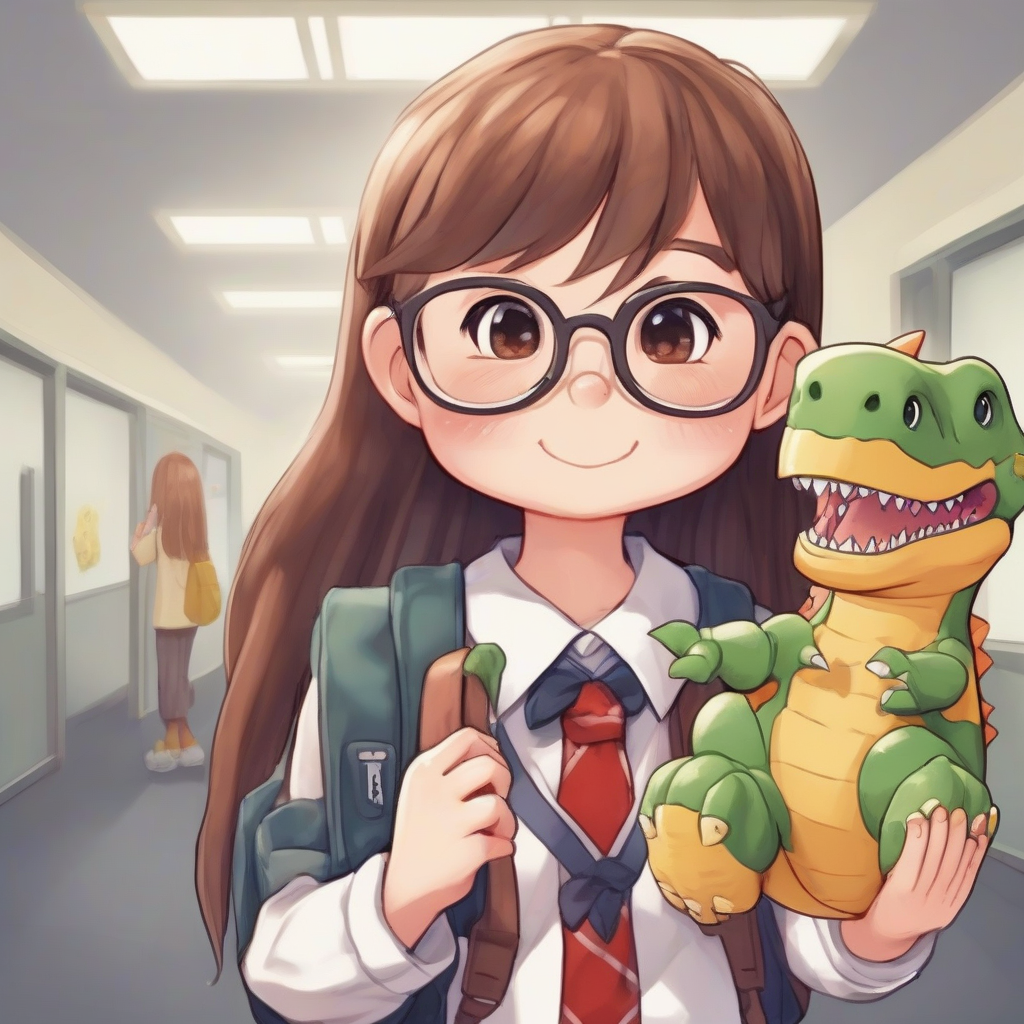 girl loves dinosaurs wears glasses holds dino plush by أداة مجانية لإنشاء الصور بالذكاء الاصطناعي - إنشاء الصور بدون تسجيل الدخول | AIGAZOU