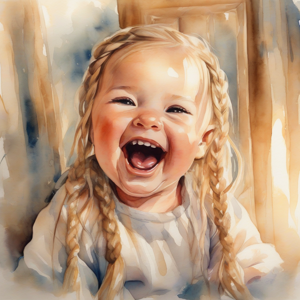 laughing blonde braided girl in warm light by मुफ्त एआई छवि जनरेटर - बिना लॉगिन के✨ | AIGAZOU