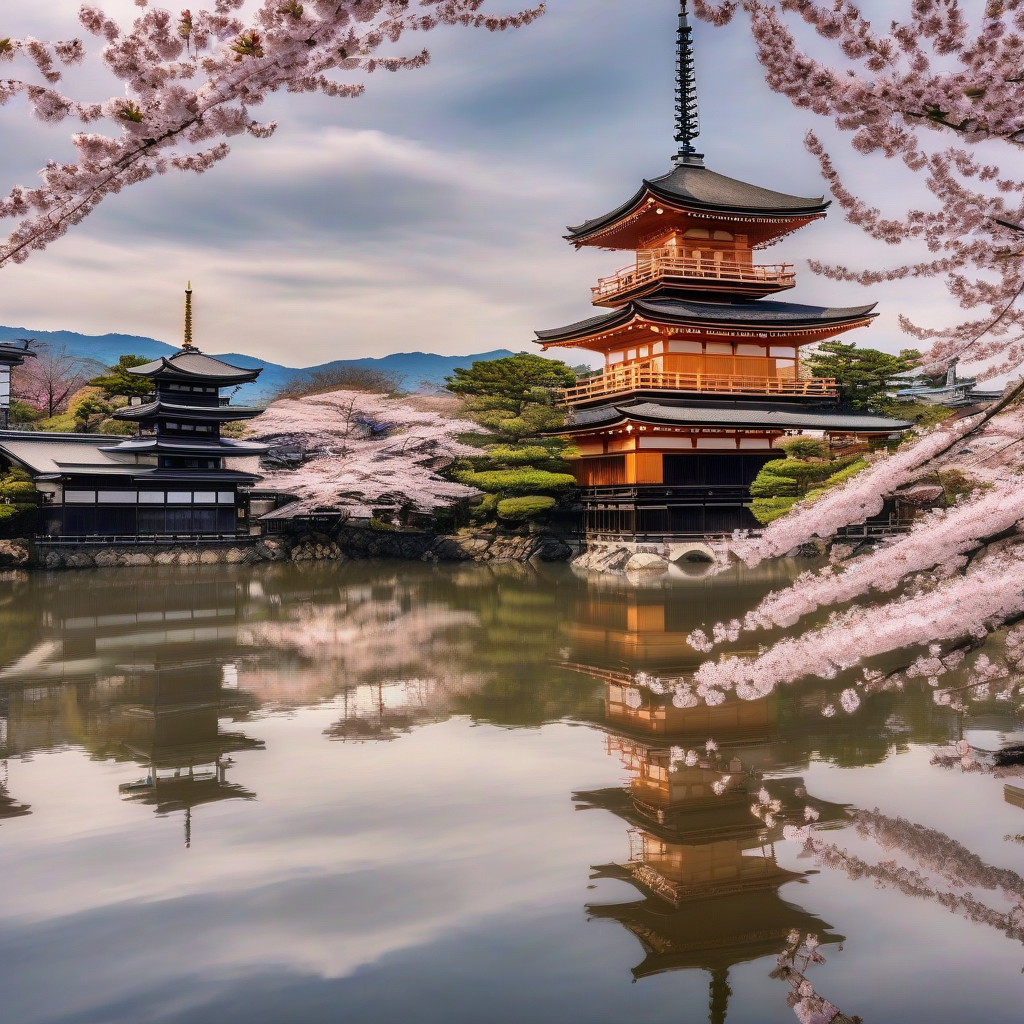 kyoto cherry blossoms landscape daytime pagoda by मुफ्त एआई छवि जनरेटर - बिना लॉगिन के✨ | AIGAZOU