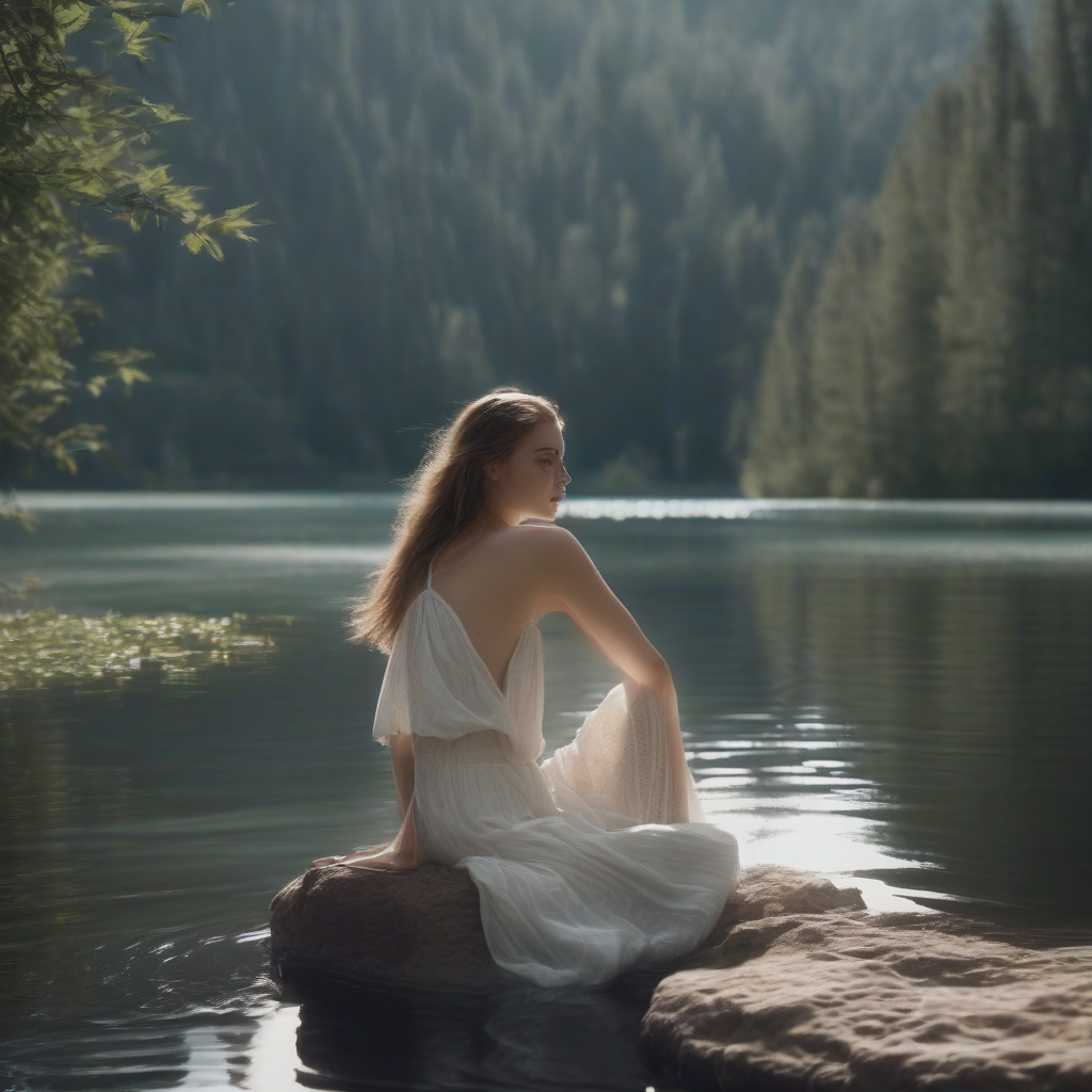 a beautiful girl sitting in the middle of the lake 4k hd by मुफ्त एआई छवि जनरेटर - बिना लॉगिन के✨ | AIGAZOU