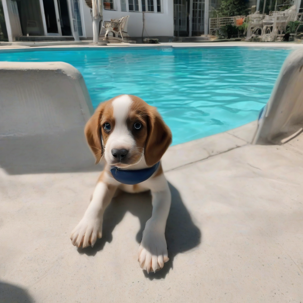 a puppy at the swimming pool by मुफ्त एआई छवि जनरेटर - बिना लॉगिन के✨ | AIGAZOU