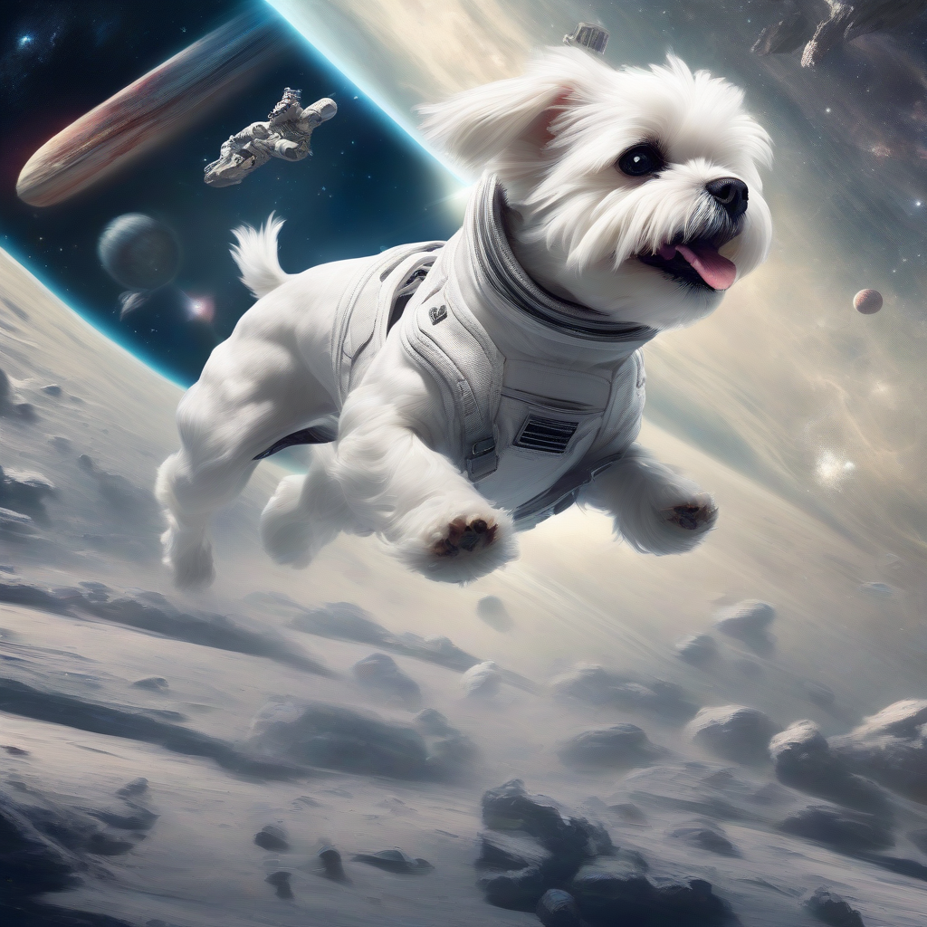 a white maltese traveling through space muscular by मुफ्त एआई छवि जनरेटर - बिना लॉगिन के✨ | AIGAZOU