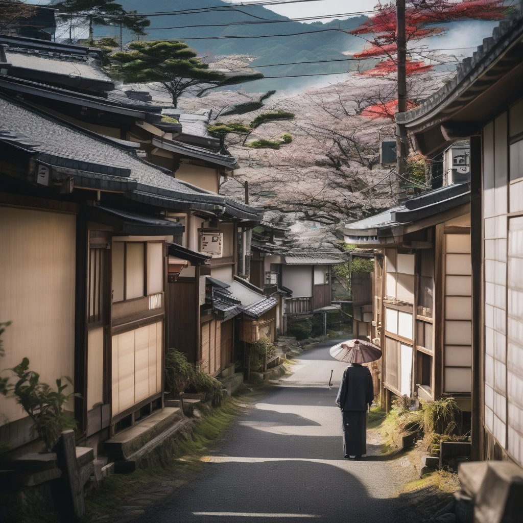 japanese rural landscape people wide color image town tour by मुफ्त एआई छवि जनरेटर - बिना लॉगिन के✨ | AIGAZOU