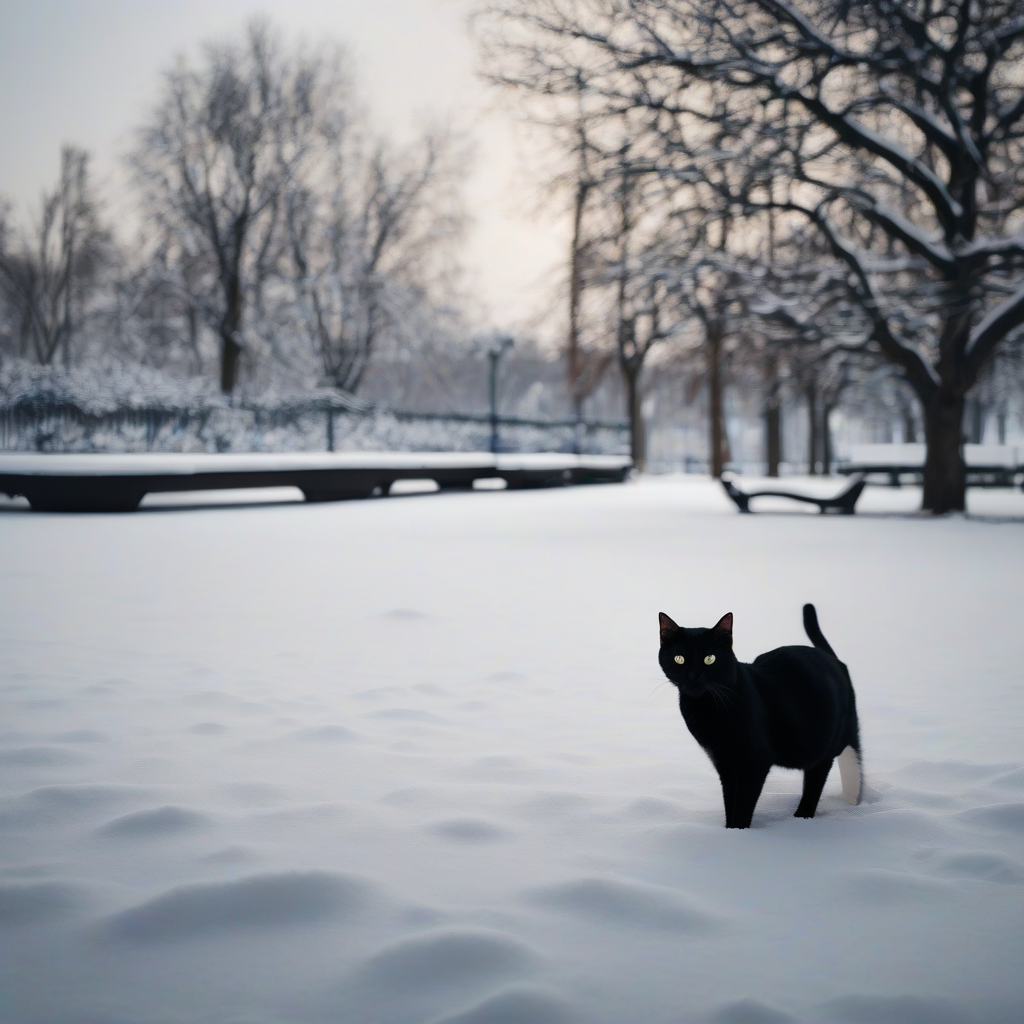 a black cat in a snowy park by Générateur d'images par IA gratuit - Aucune connexion nécessaire✨ | AIGAZOU