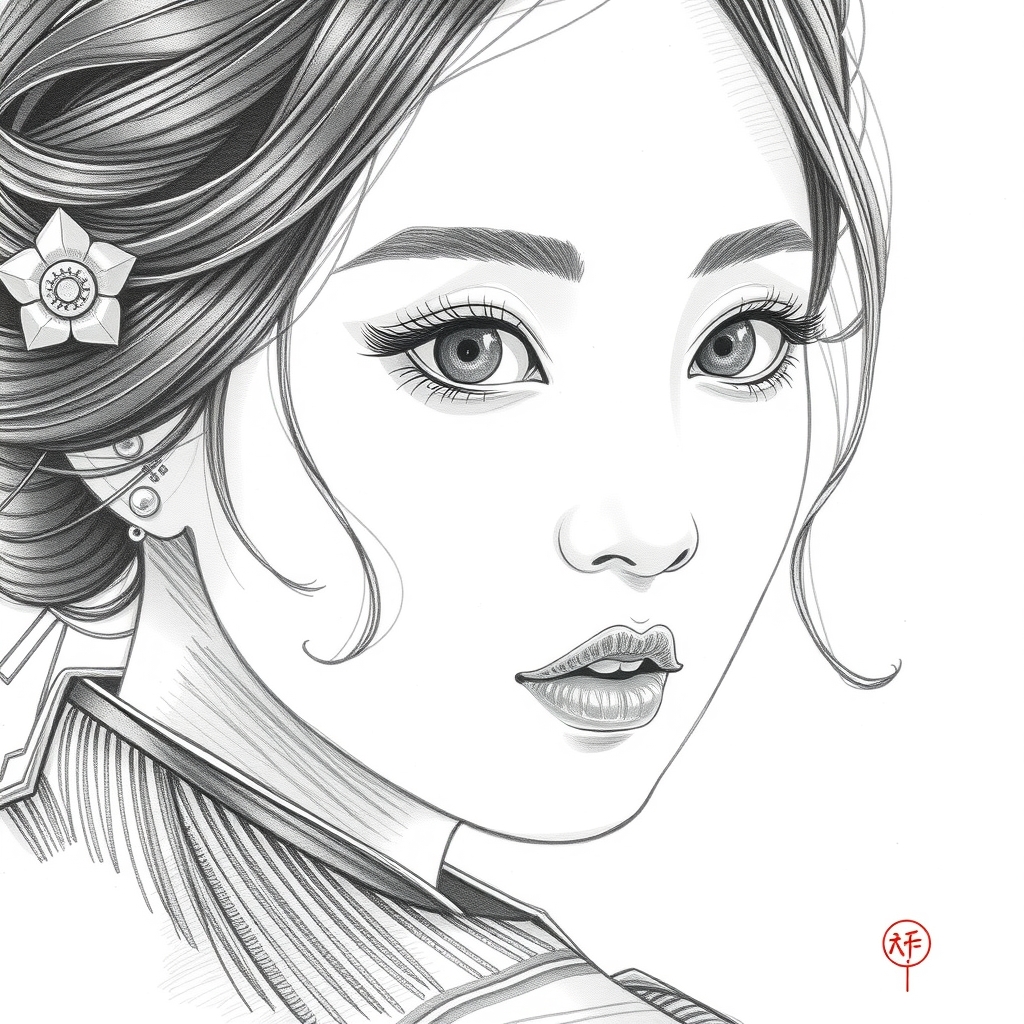 traditional korean beauty pencil sketch by मुफ्त एआई छवि जनरेटर - बिना लॉगिन के✨ | AIGAZOU