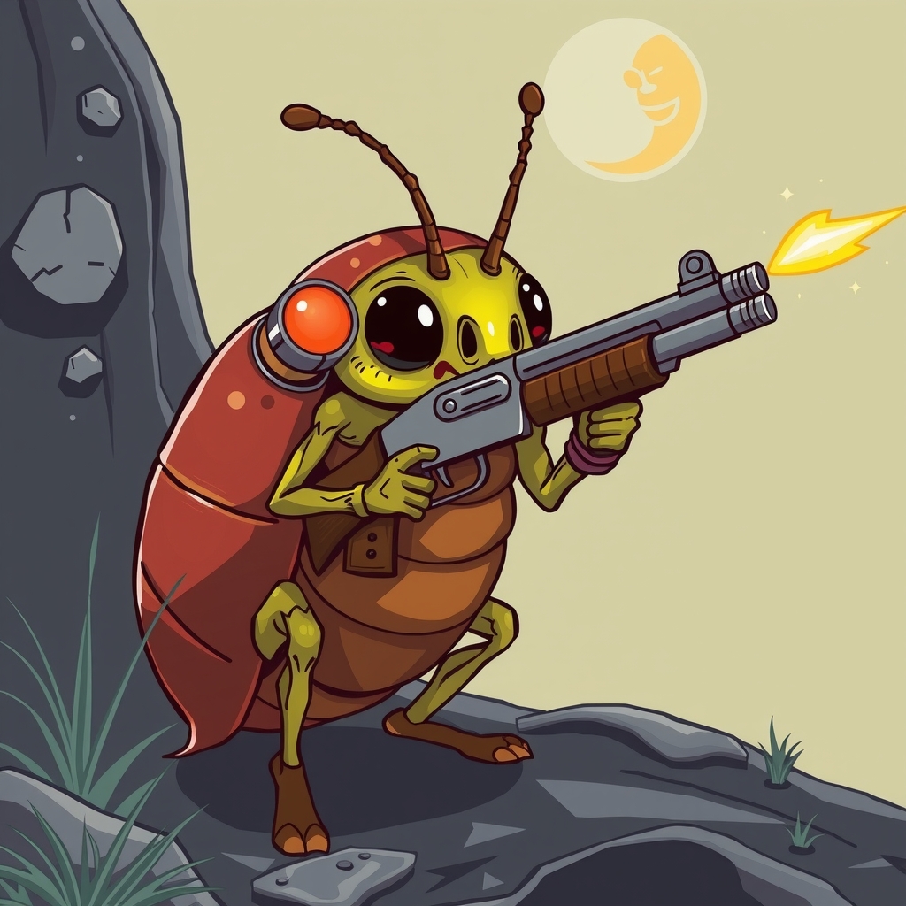 a dung beetle with a shotgun by मुफ्त एआई छवि जनरेटर - बिना लॉगिन के✨ | AIGAZOU