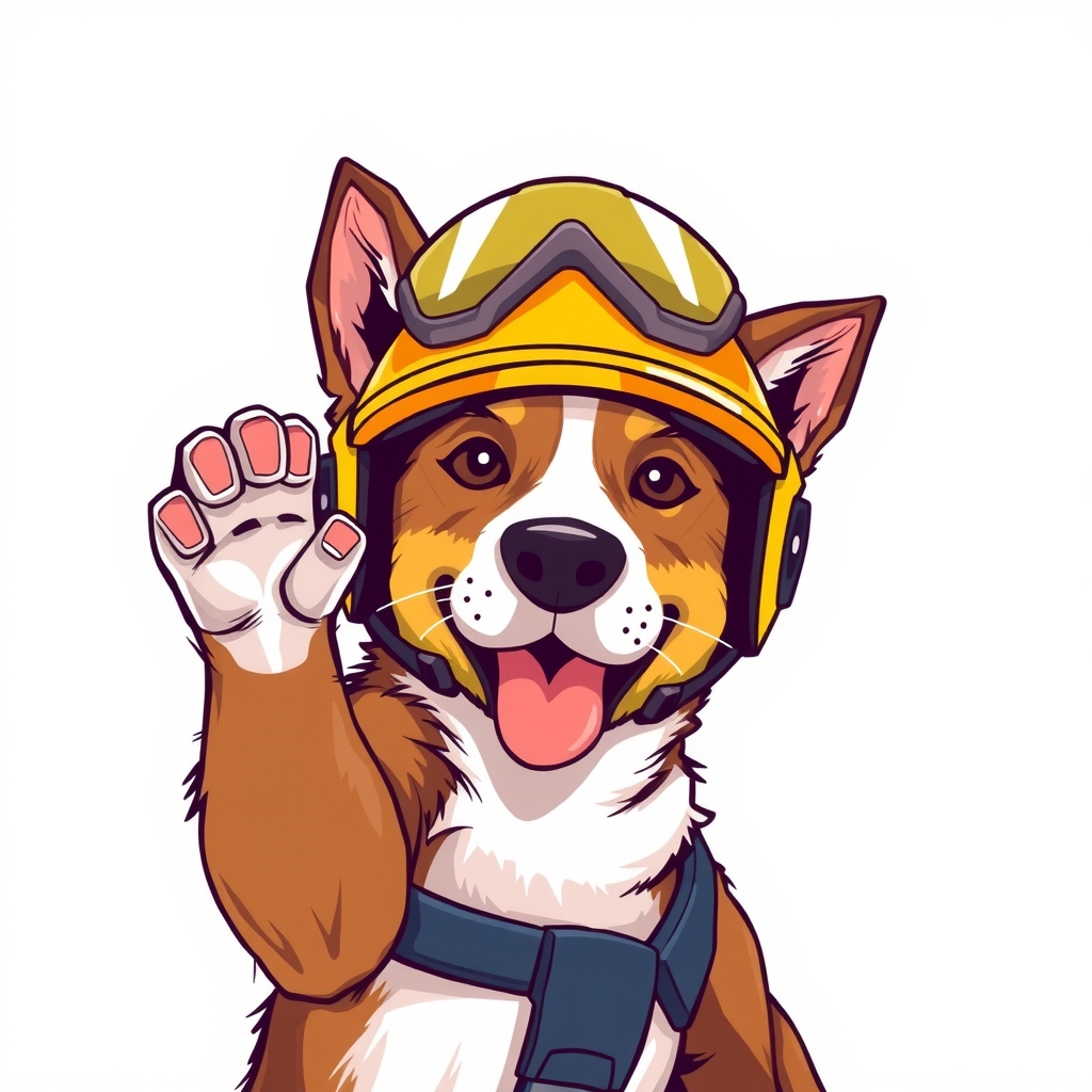 a dog wearing a yellow helmet with raised hands by मुफ्त एआई छवि जनरेटर - बिना लॉगिन के✨ | AIGAZOU