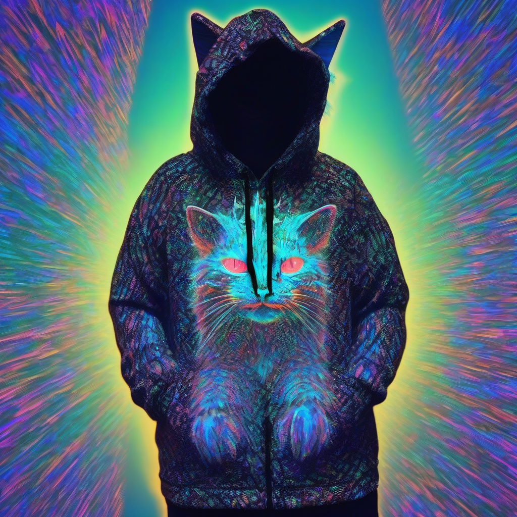 blue cat small print hoodie fractal noise glow animation by मुफ्त एआई छवि जनरेटर - बिना लॉगिन के✨ | AIGAZOU