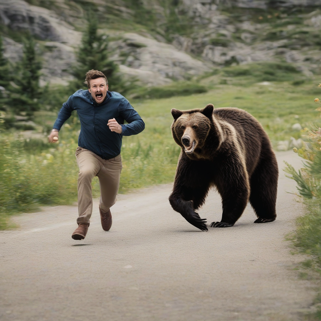 man being chased by a bear by मुफ्त एआई छवि जनरेटर - बिना लॉगिन के✨ | AIGAZOU