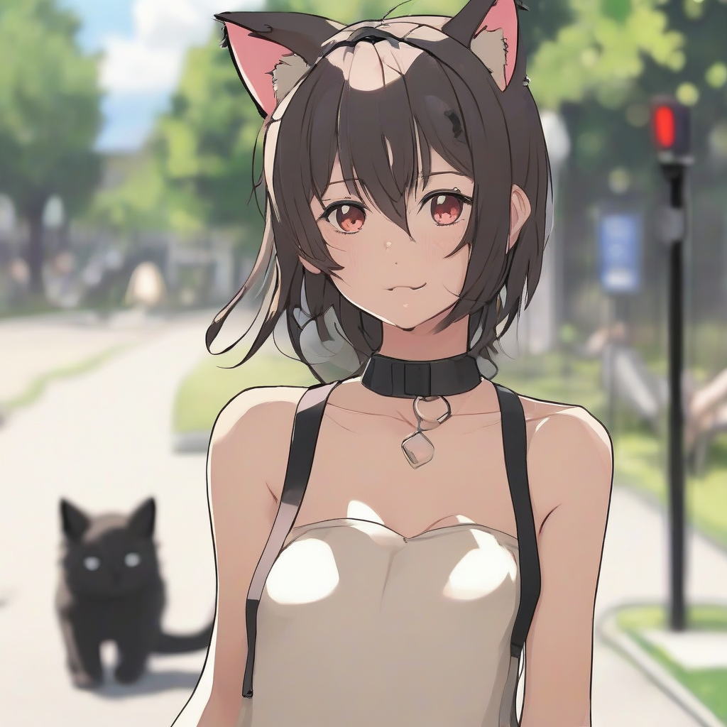 a girl with cat ears and a collar walks naked outside by मुफ्त एआई छवि जनरेटर - बिना लॉगिन के✨ | AIGAZOU