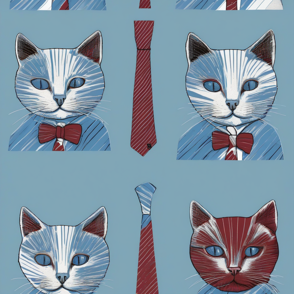 blue cat print tie light blue dark red stripe by मुफ्त एआई छवि जनरेटर - बिना लॉगिन के✨ | AIGAZOU