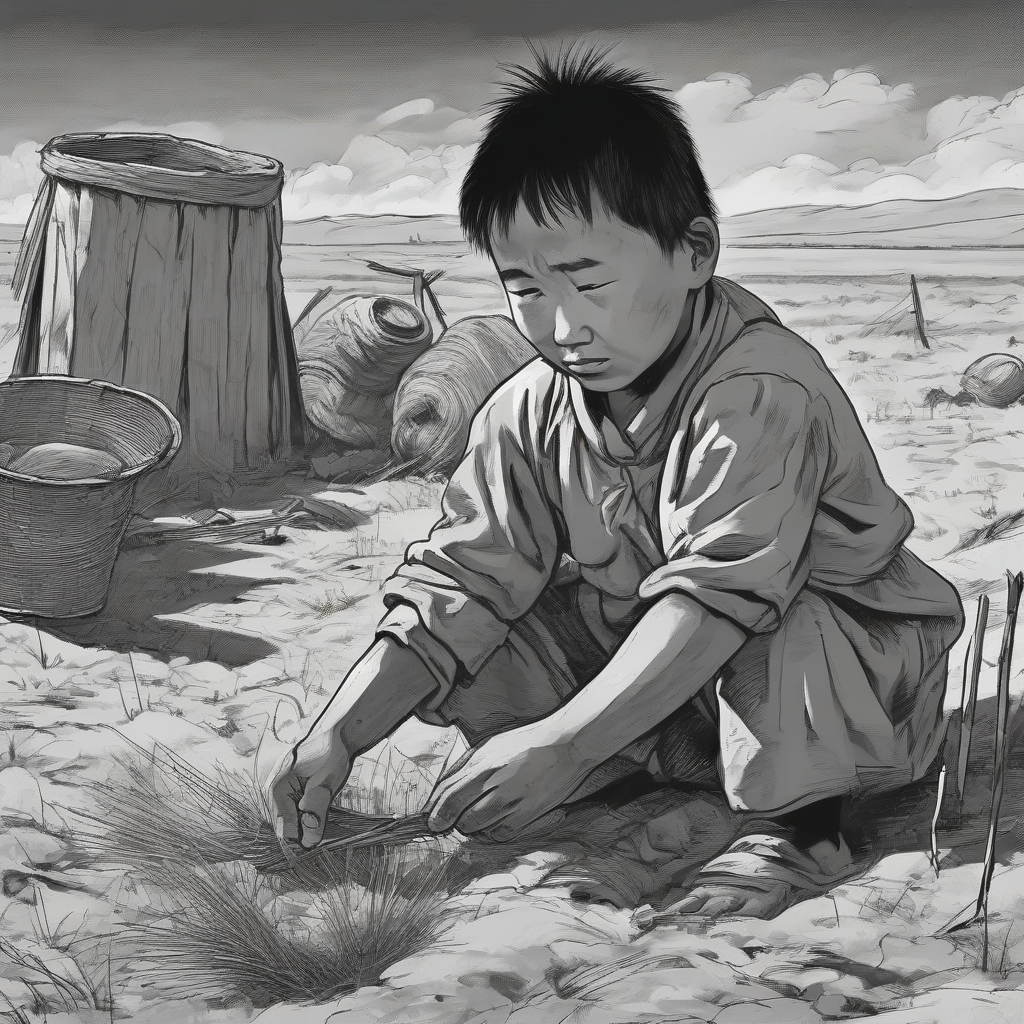 a poor child in mongolia working hard in the field by मुफ्त एआई छवि जनरेटर - बिना लॉगिन के✨ | AIGAZOU