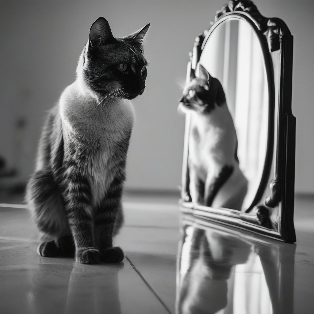 take a photo of a cat in front of a mirror by मुफ्त एआई छवि जनरेटर - बिना लॉगिन के✨ | AIGAZOU