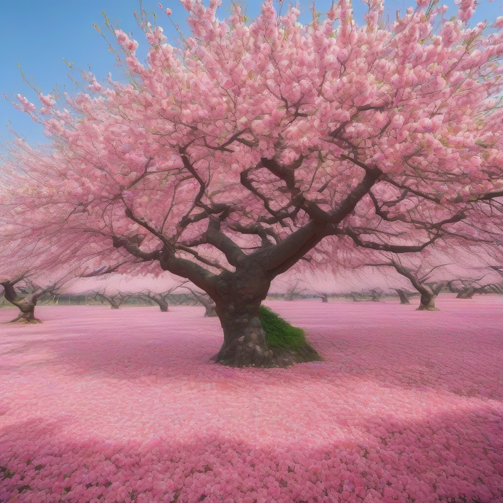 a huge peach blossom tree covered in dense blossoms by मुफ्त एआई छवि जनरेटर - बिना लॉगिन के✨ | AIGAZOU