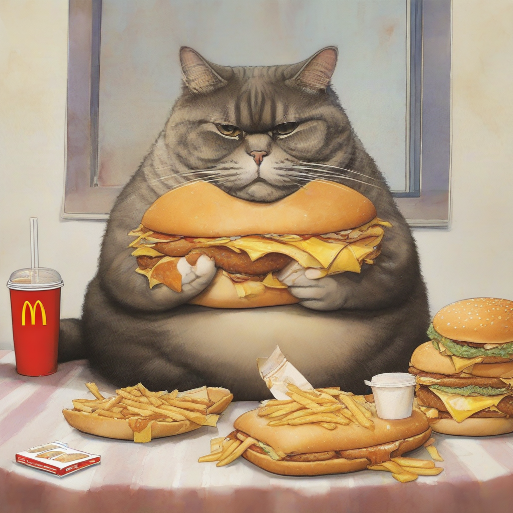 fat cat eats mcdonalds by मुफ्त एआई छवि जनरेटर - बिना लॉगिन के✨ | AIGAZOU