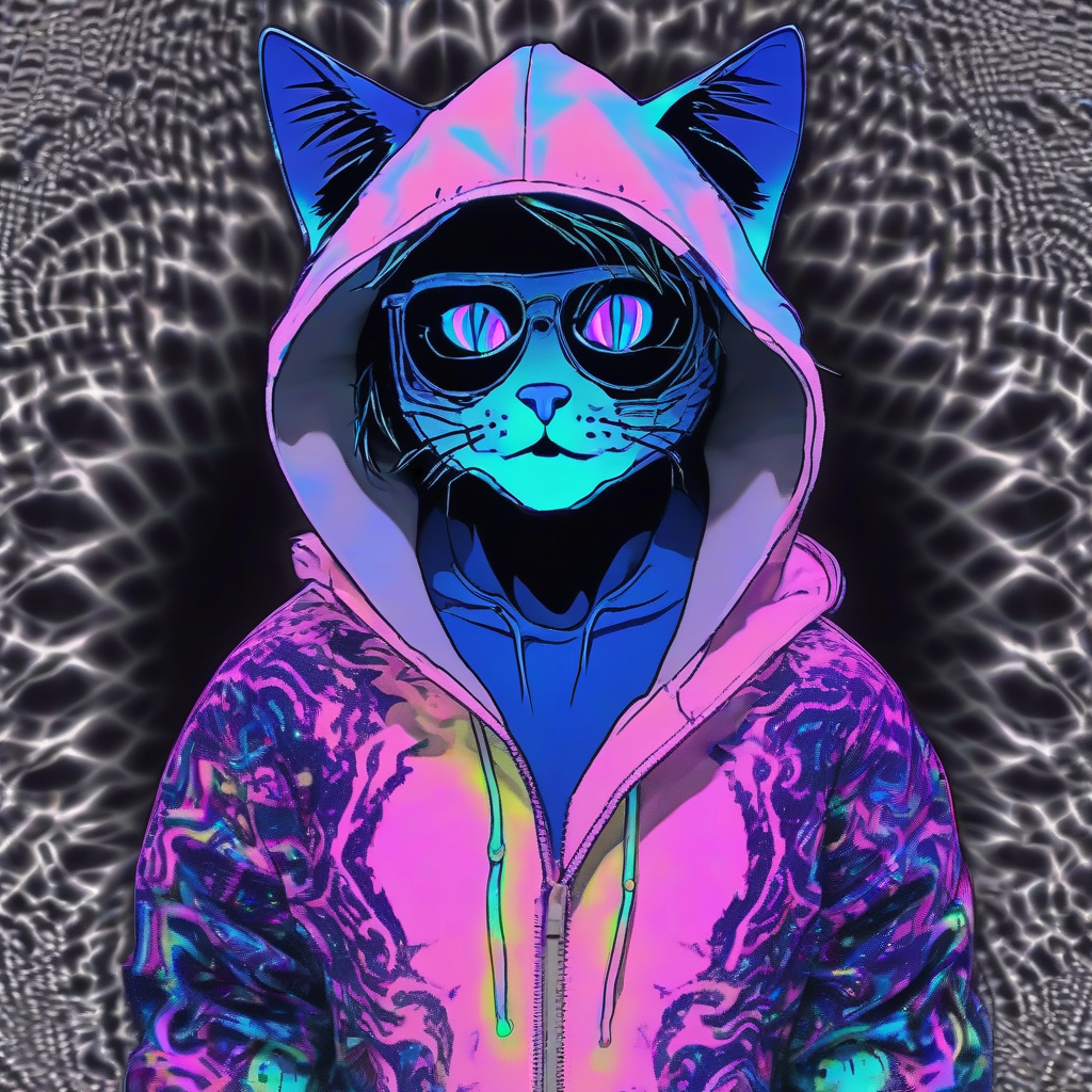 blue cat half print hoodie fractal noise glow animation by मुफ्त एआई छवि जनरेटर - बिना लॉगिन के✨ | AIGAZOU