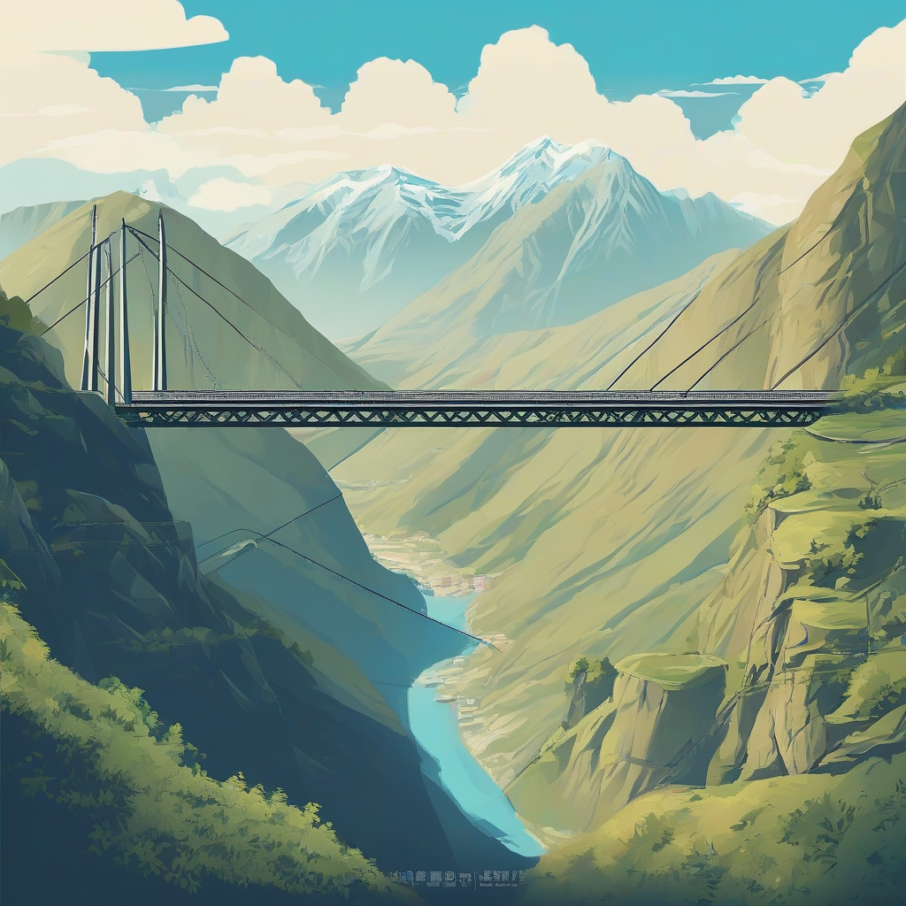 valleys steep mountains blue sky suspension bridge background image by मुफ्त एआई छवि जनरेटर - बिना लॉगिन के✨ | AIGAZOU