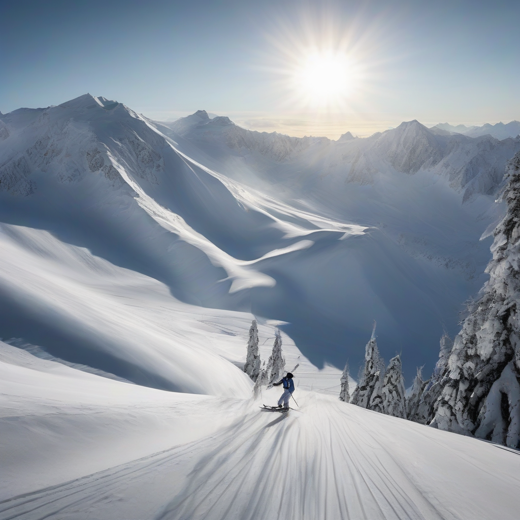 skiing on a sunny day in a white mountain field by मुफ्त एआई छवि जनरेटर - बिना लॉगिन के✨ | AIGAZOU