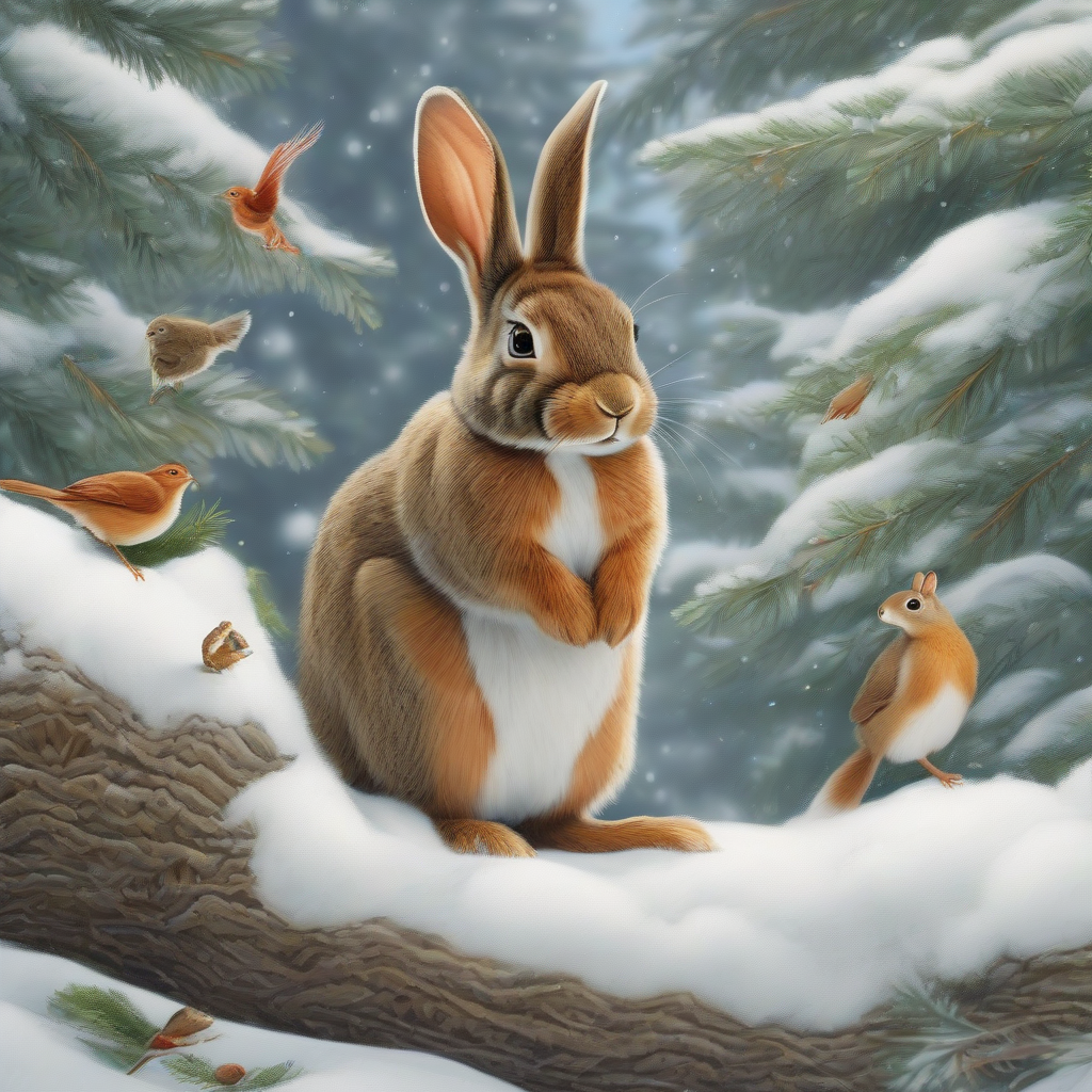 rabbit birds squirrels fir tree snow by मुफ्त एआई छवि जनरेटर - बिना लॉगिन के✨ | AIGAZOU