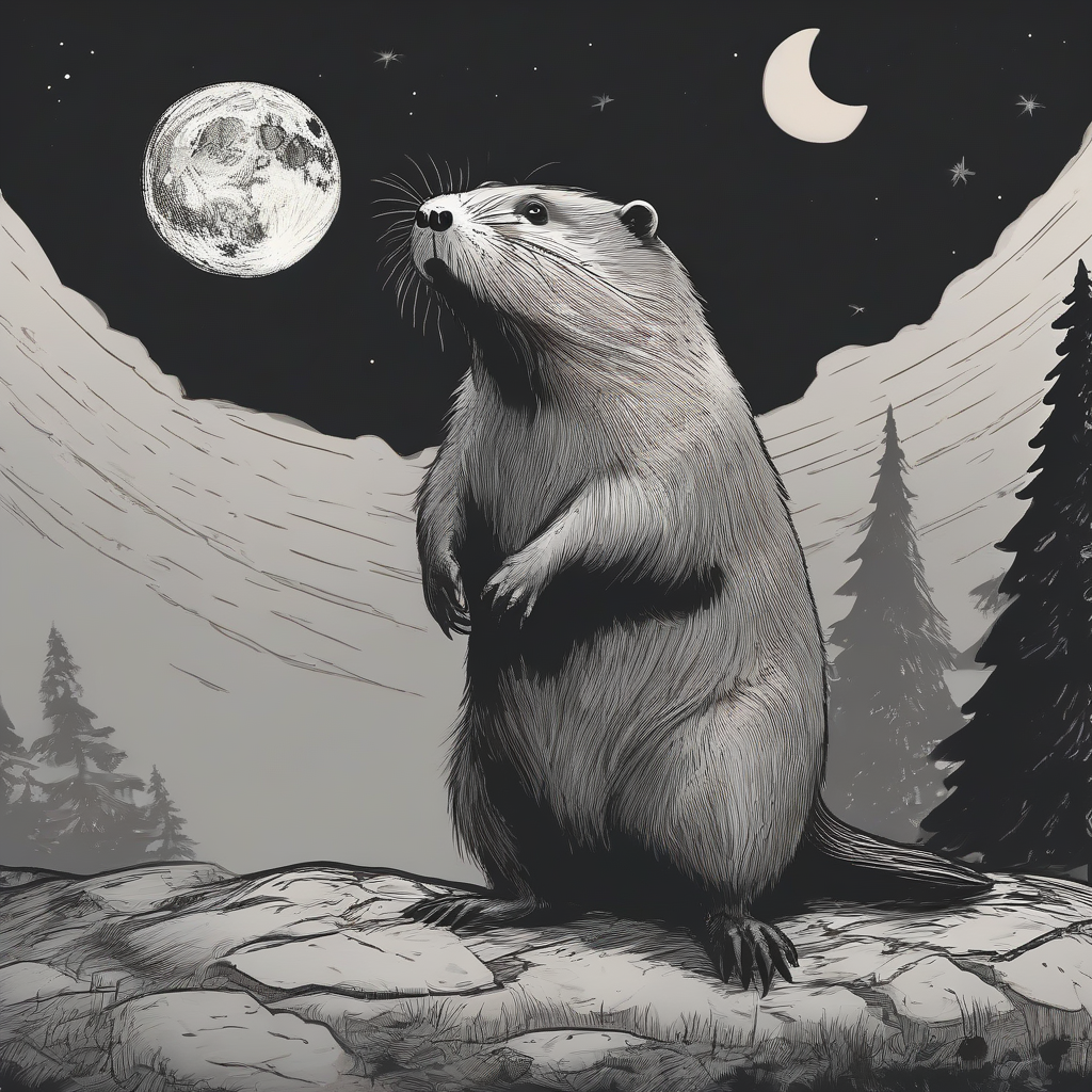 a beaver standing on earth looking up at the sky with the moon in the background by मुफ्त एआई छवि जनरेटर - बिना लॉगिन के✨ | AIGAZOU