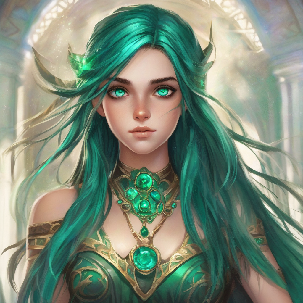 chloe half god poseidon long dark hair emerald green blue turquoise eyes bronzed skin hell hound tiki by Générateur d'images par IA gratuit - Aucune connexion nécessaire✨ | AIGAZOU