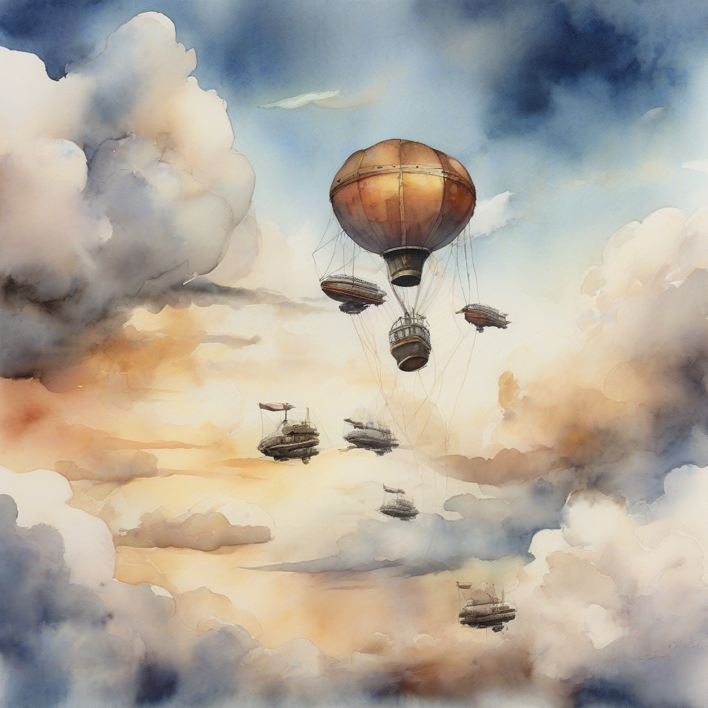 clouds and airships watercolor painting by मुफ्त एआई छवि जनरेटर - बिना लॉगिन के✨ | AIGAZOU