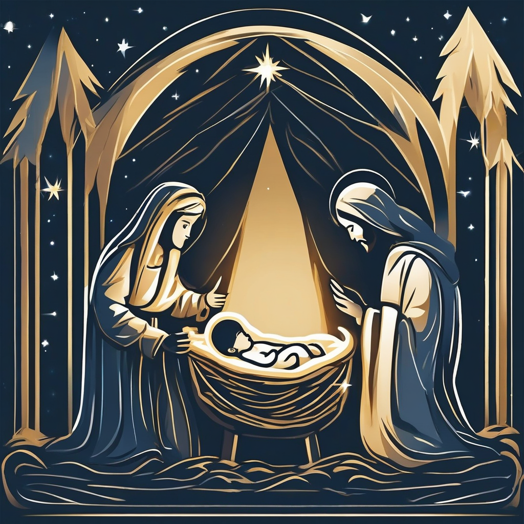 jesus birth scene mary joseph glow baby manger night star vector by मुफ्त एआई छवि जनरेटर - बिना लॉगिन के✨ | AIGAZOU