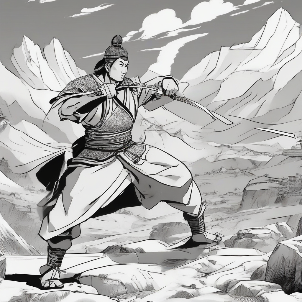 young genghis khan training with sword black and white animation by मुफ्त एआई छवि जनरेटर - बिना लॉगिन के✨ | AIGAZOU