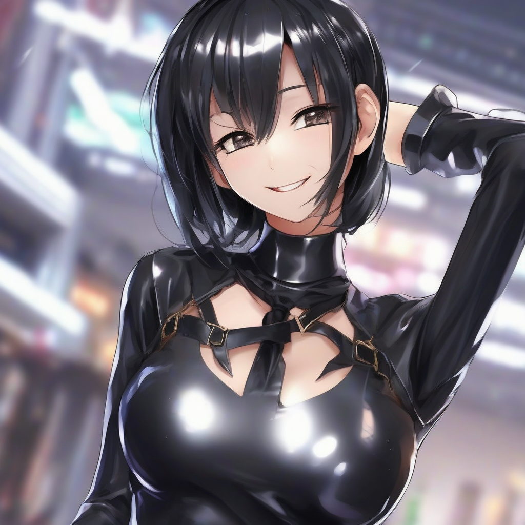 black shiny tight outfit anime style girl by मुफ्त एआई छवि जनरेटर - बिना लॉगिन के✨ | AIGAZOU