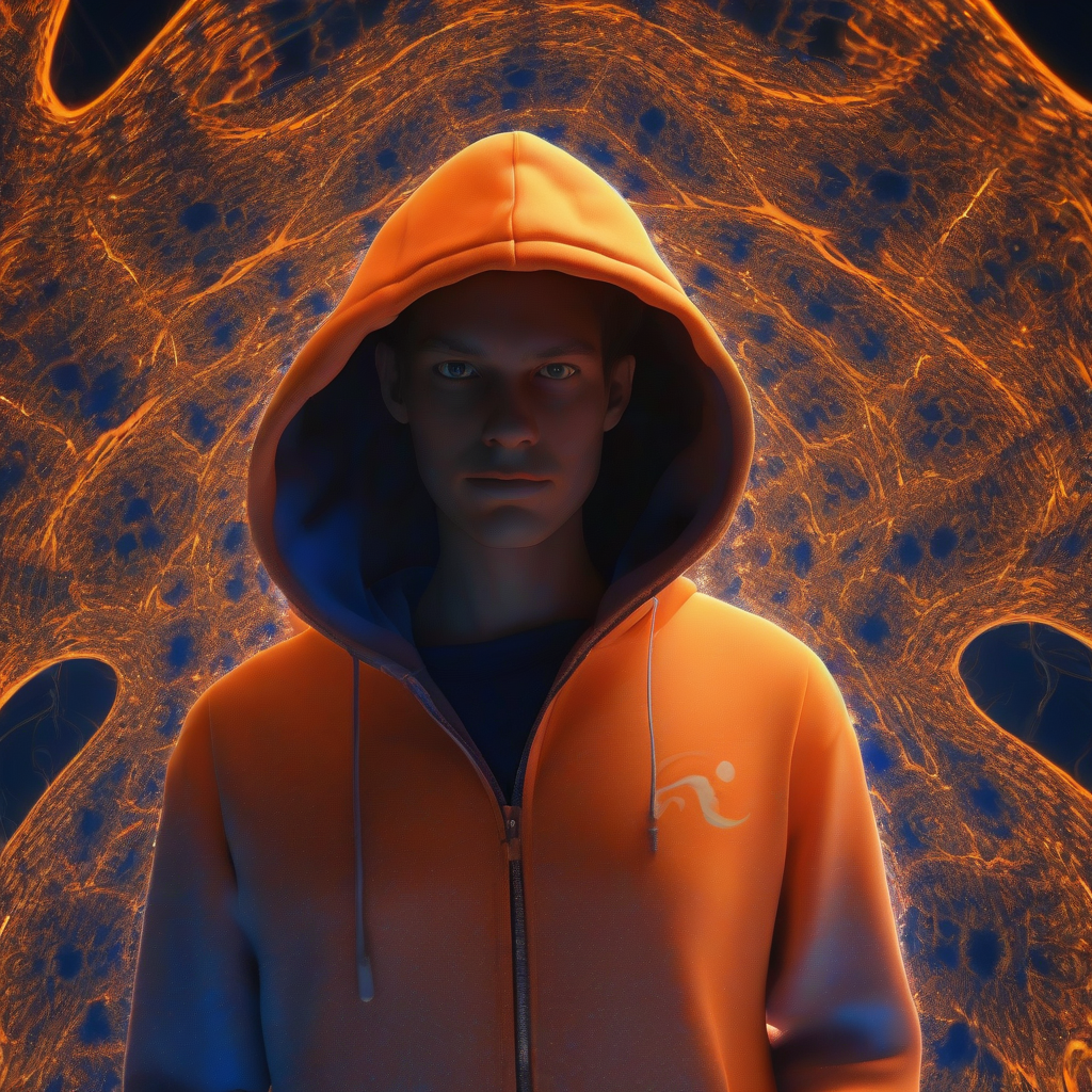 orange hoodie blue cat print fractal glow by मुफ्त एआई छवि जनरेटर - बिना लॉगिन के✨ | AIGAZOU