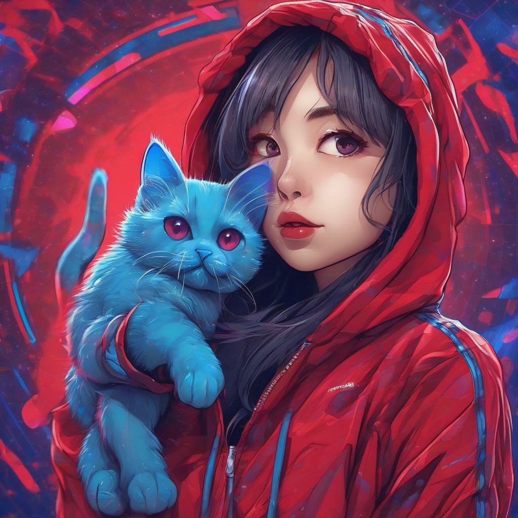 let s go cuter and fresher blue cat print hoodie red by मुफ्त एआई छवि जनरेटर - बिना लॉगिन के✨ | AIGAZOU