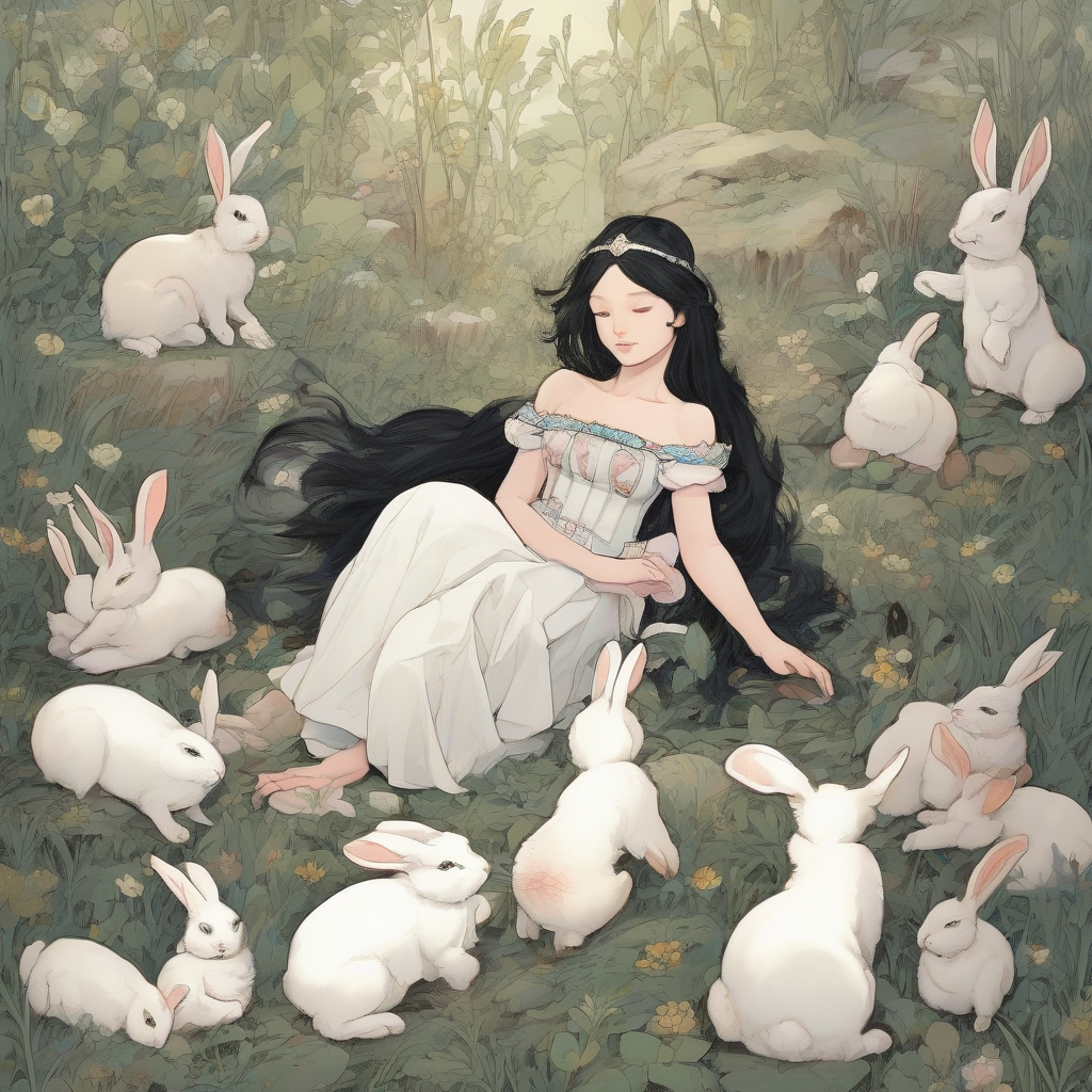 adoring black haired princess with many rabbits by मुफ्त एआई छवि जनरेटर - बिना लॉगिन के✨ | AIGAZOU