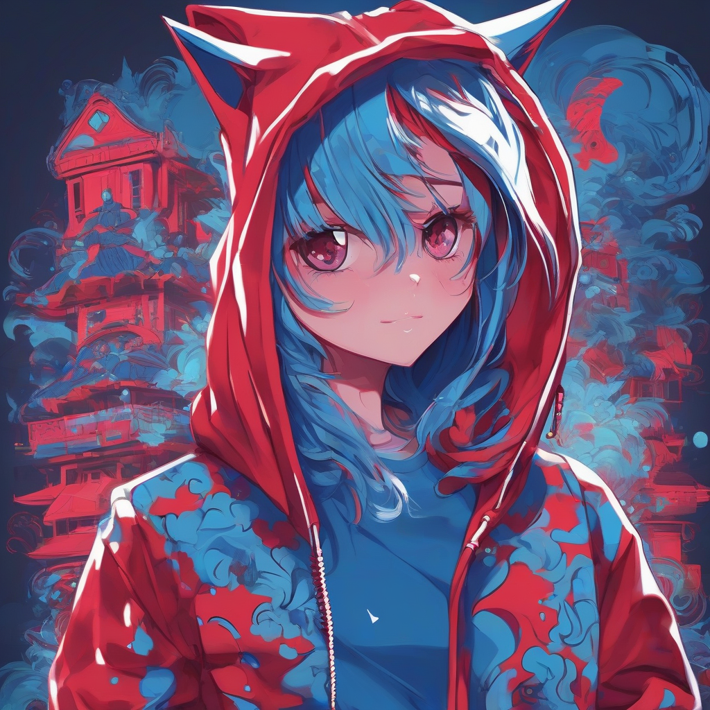 let s go cuter and fresher blue cat print hoodie red by मुफ्त एआई छवि जनरेटर - बिना लॉगिन के✨ | AIGAZOU