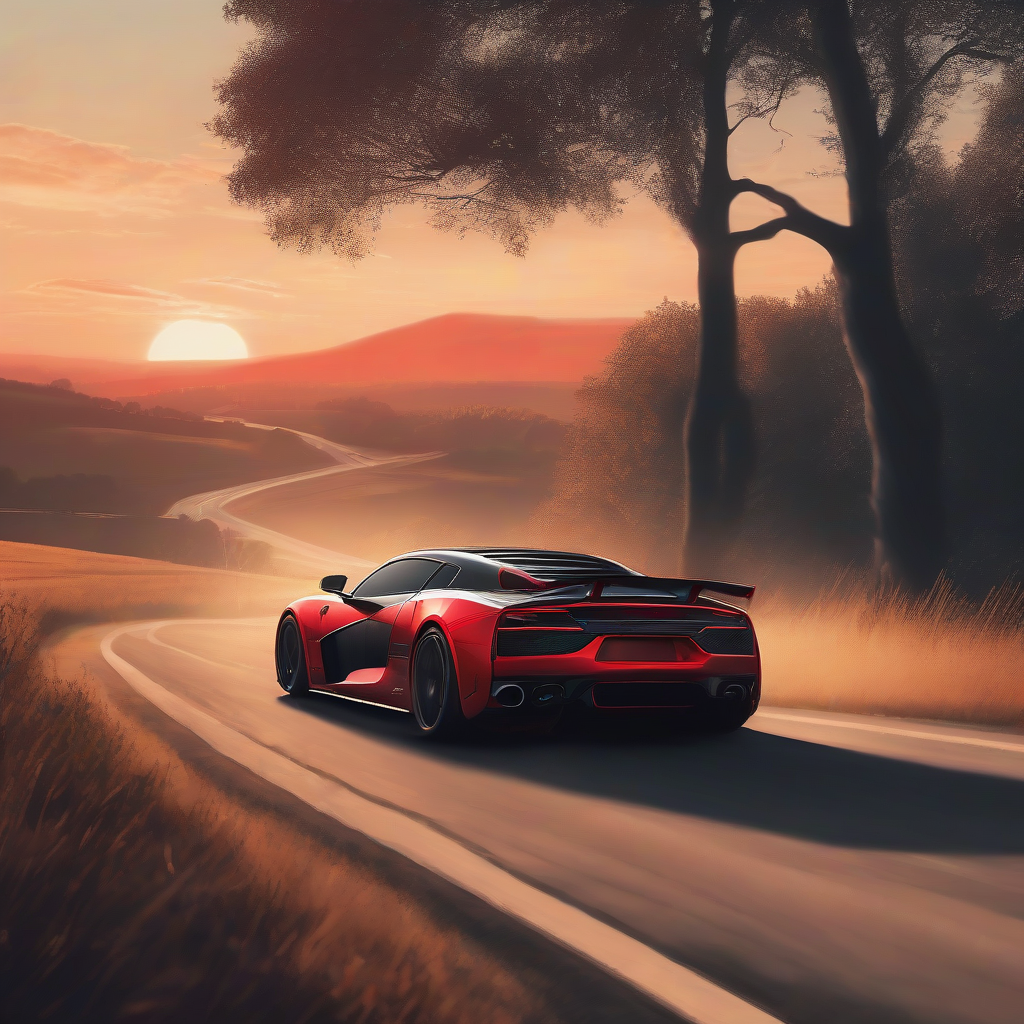 high performance sports car on country road at sunset by Générateur d'images par IA gratuit - Aucune connexion nécessaire✨ | AIGAZOU