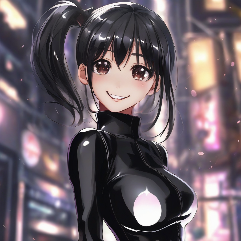 black shiny tight outfit anime style girl by मुफ्त एआई छवि जनरेटर - बिना लॉगिन के✨ | AIGAZOU