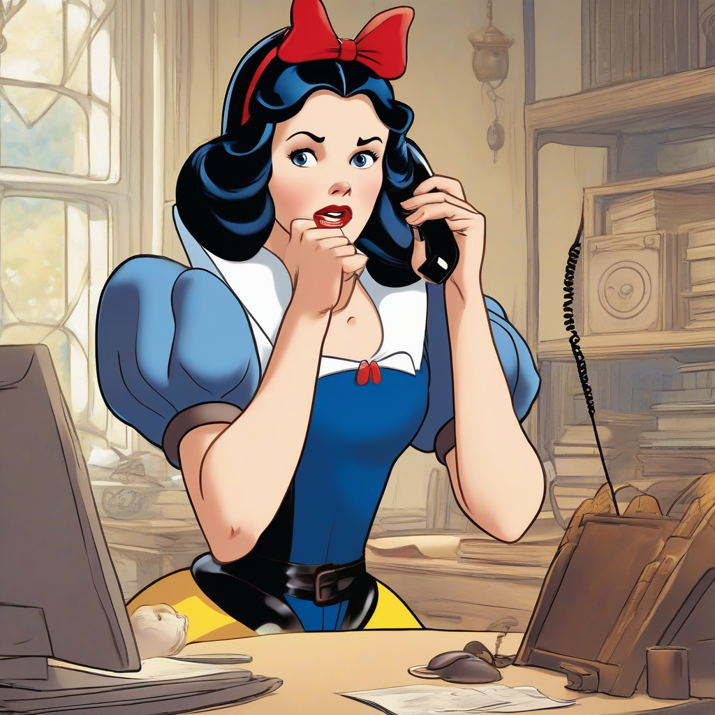 scolding snow white over the phone at work by मुफ्त एआई छवि जनरेटर - बिना लॉगिन के✨ | AIGAZOU