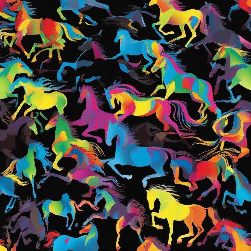 painted horses colorful picture with black background by मुफ्त एआई छवि जनरेटर - बिना लॉगिन के✨ | AIGAZOU