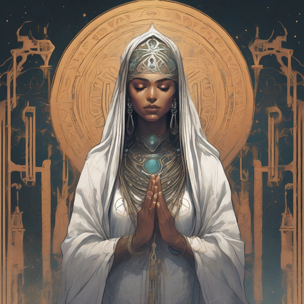 mysterious priestess with arkh symbol praying by मुफ्त एआई छवि जनरेटर - बिना लॉगिन के✨ | AIGAZOU