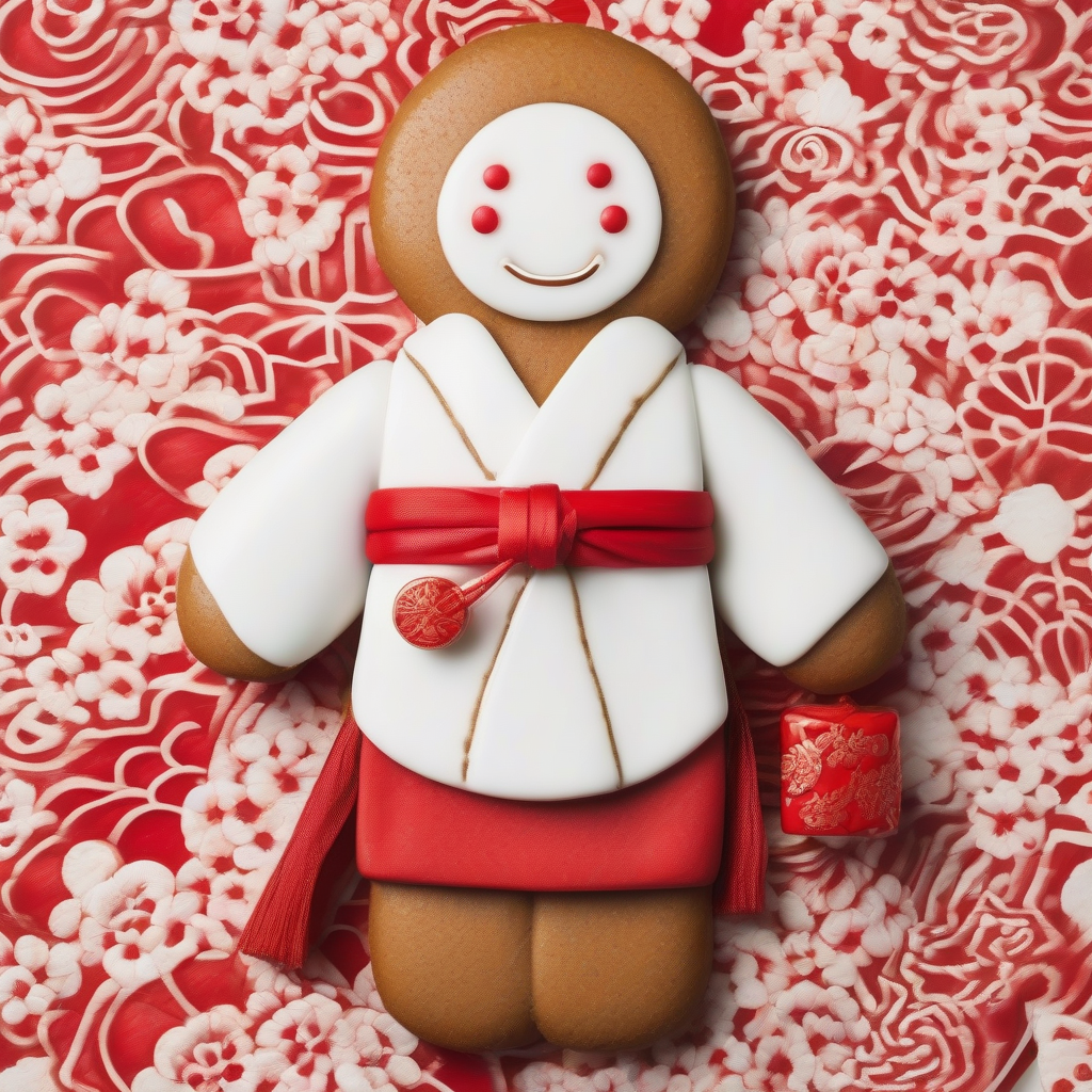 a gingerbread man in white kimono and red hakama by मुफ्त एआई छवि जनरेटर - बिना लॉगिन के✨ | AIGAZOU