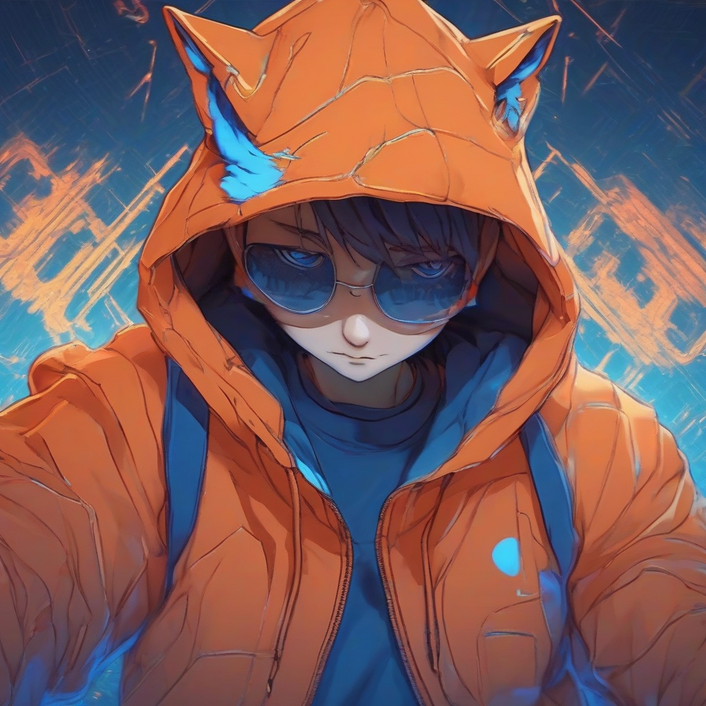 orange hoodie blue cat 1 2 print fractal noise glow animation intense shadows 8k 4dcg by मुफ्त एआई छवि जनरेटर - बिना लॉगिन के✨ | AIGAZOU