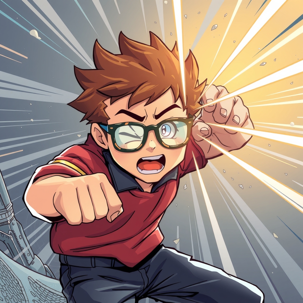 a boy with glasses fighting with eye beams by मुफ्त एआई छवि जनरेटर - बिना लॉगिन के✨ | AIGAZOU