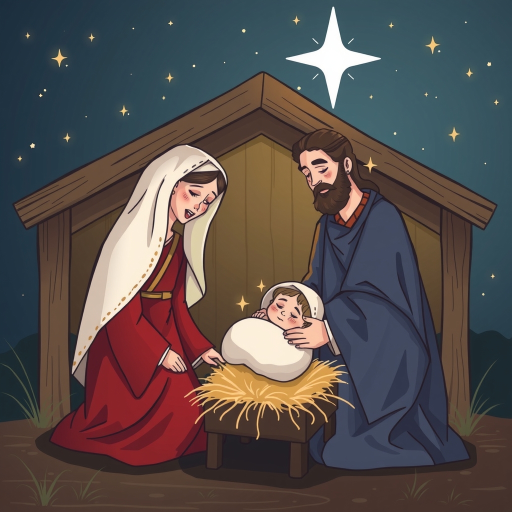 jesus birth scene mary joseph manger night starlight silhouette by मुफ्त एआई छवि जनरेटर - बिना लॉगिन के✨ | AIGAZOU