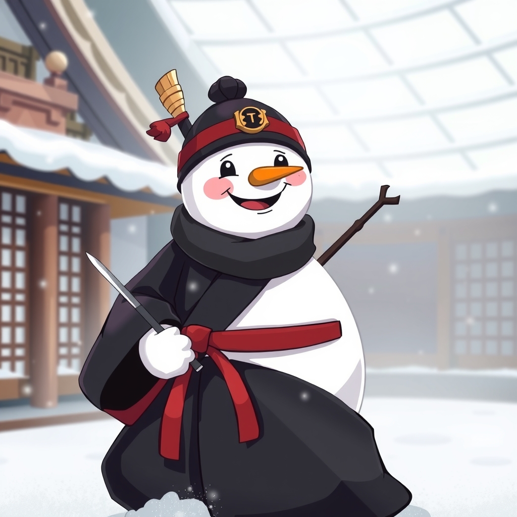 samurai snowman in black hakama at dojo smiling by मुफ्त एआई छवि जनरेटर - बिना लॉगिन के✨ | AIGAZOU