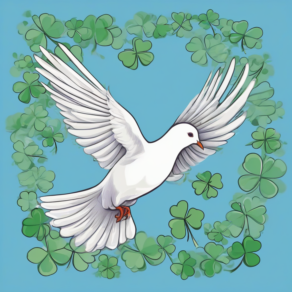 a white pigeon flying in the blue sky with a four leaf clover by मुफ्त एआई छवि जनरेटर - बिना लॉगिन के✨ | AIGAZOU