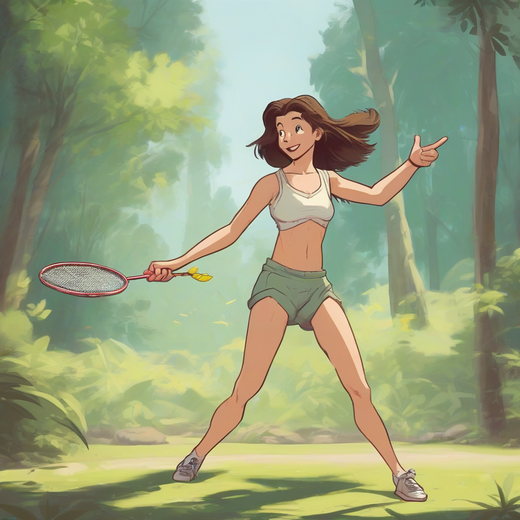 a girl like tarzan playing badminton by मुफ्त एआई छवि जनरेटर - बिना लॉगिन के✨ | AIGAZOU