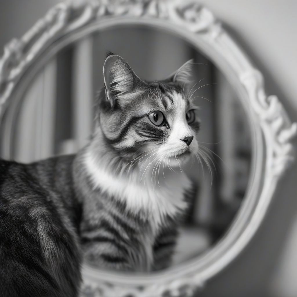 take a photo of a cat reflecting in a mirror by मुफ्त एआई छवि जनरेटर - बिना लॉगिन के✨ | AIGAZOU