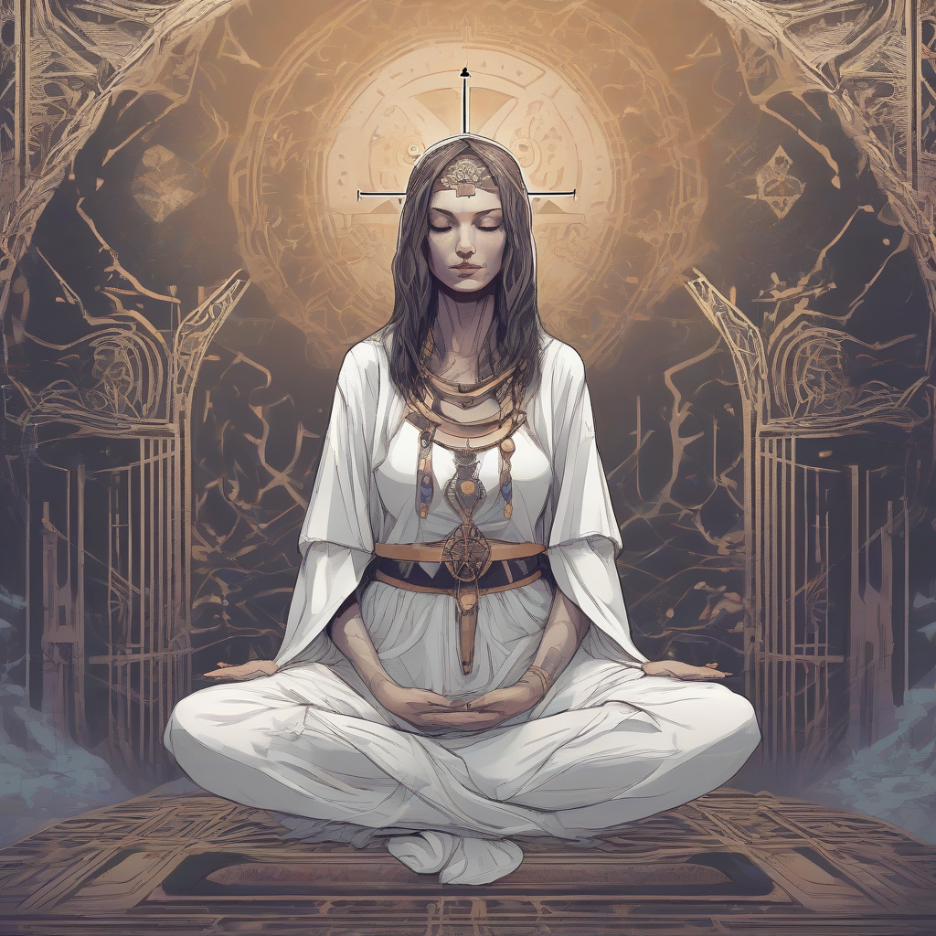 mysterious priestess with arkh cross meditating by मुफ्त एआई छवि जनरेटर - बिना लॉगिन के✨ | AIGAZOU