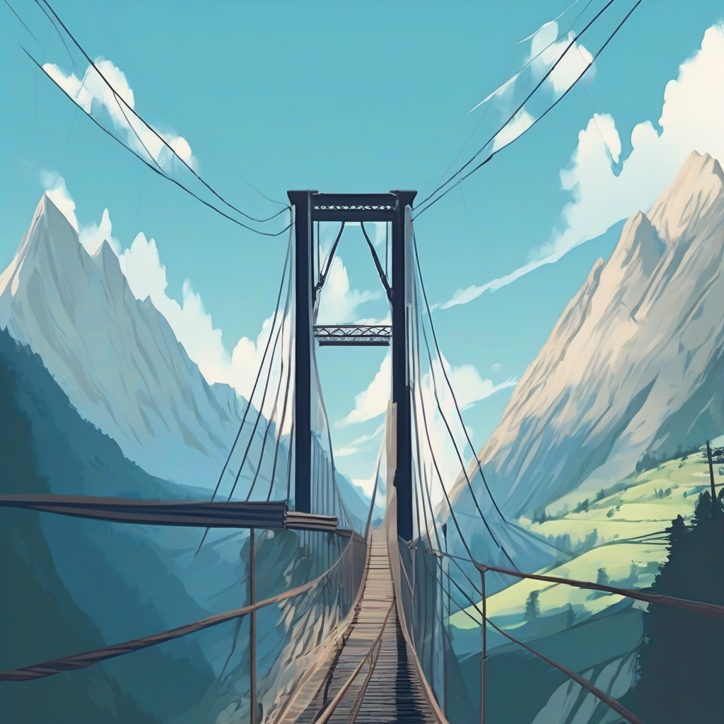 valleys steep mountains suspension bridges blue sky background image by मुफ्त एआई छवि जनरेटर - बिना लॉगिन के✨ | AIGAZOU