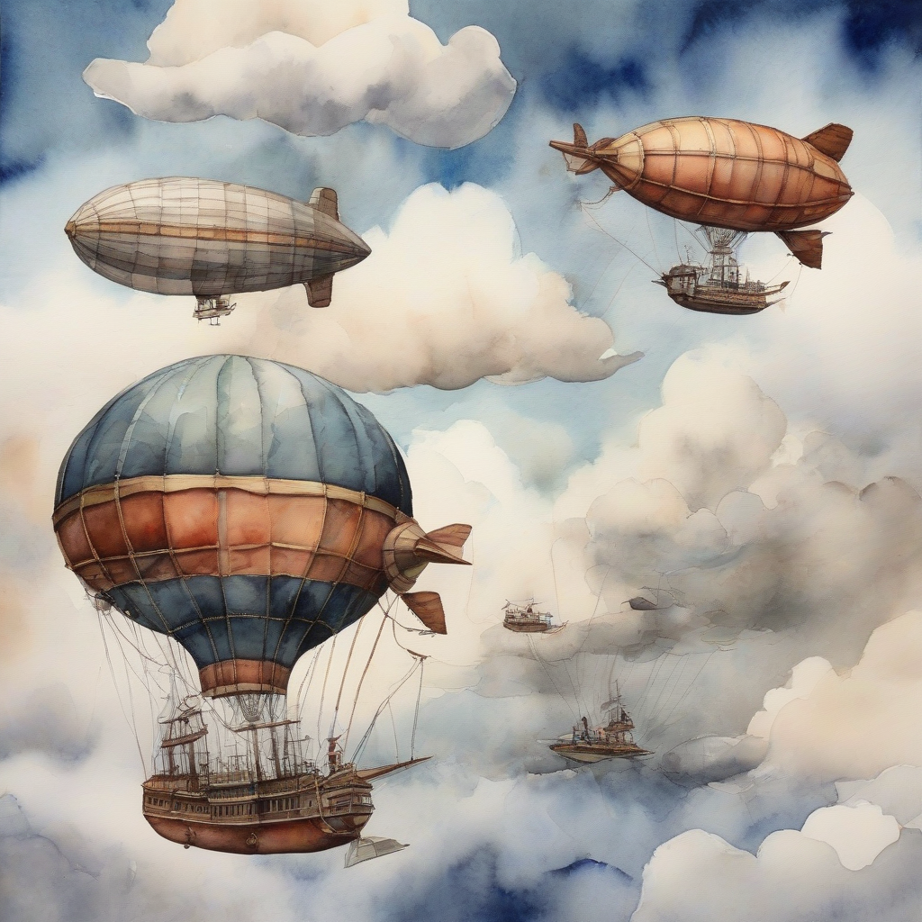 clouds and airship watercolor painting by मुफ्त एआई छवि जनरेटर - बिना लॉगिन के✨ | AIGAZOU