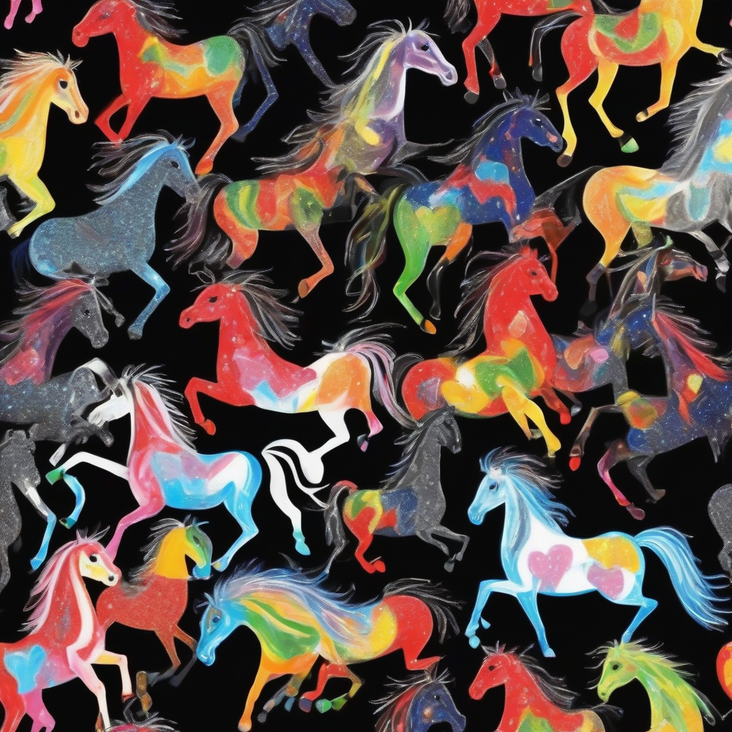 painted horses colorful artwork black background active sparkling spirited more horses by मुफ्त एआई छवि जनरेटर - बिना लॉगिन के✨ | AIGAZOU